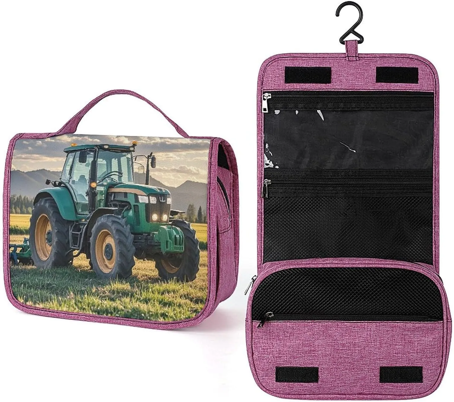 Tractor Agriculture Tranquil Toiletry Bag Waterproof Makeup Bag with Hanging Hook Cosmetic Bags for Women Travel Essentials
