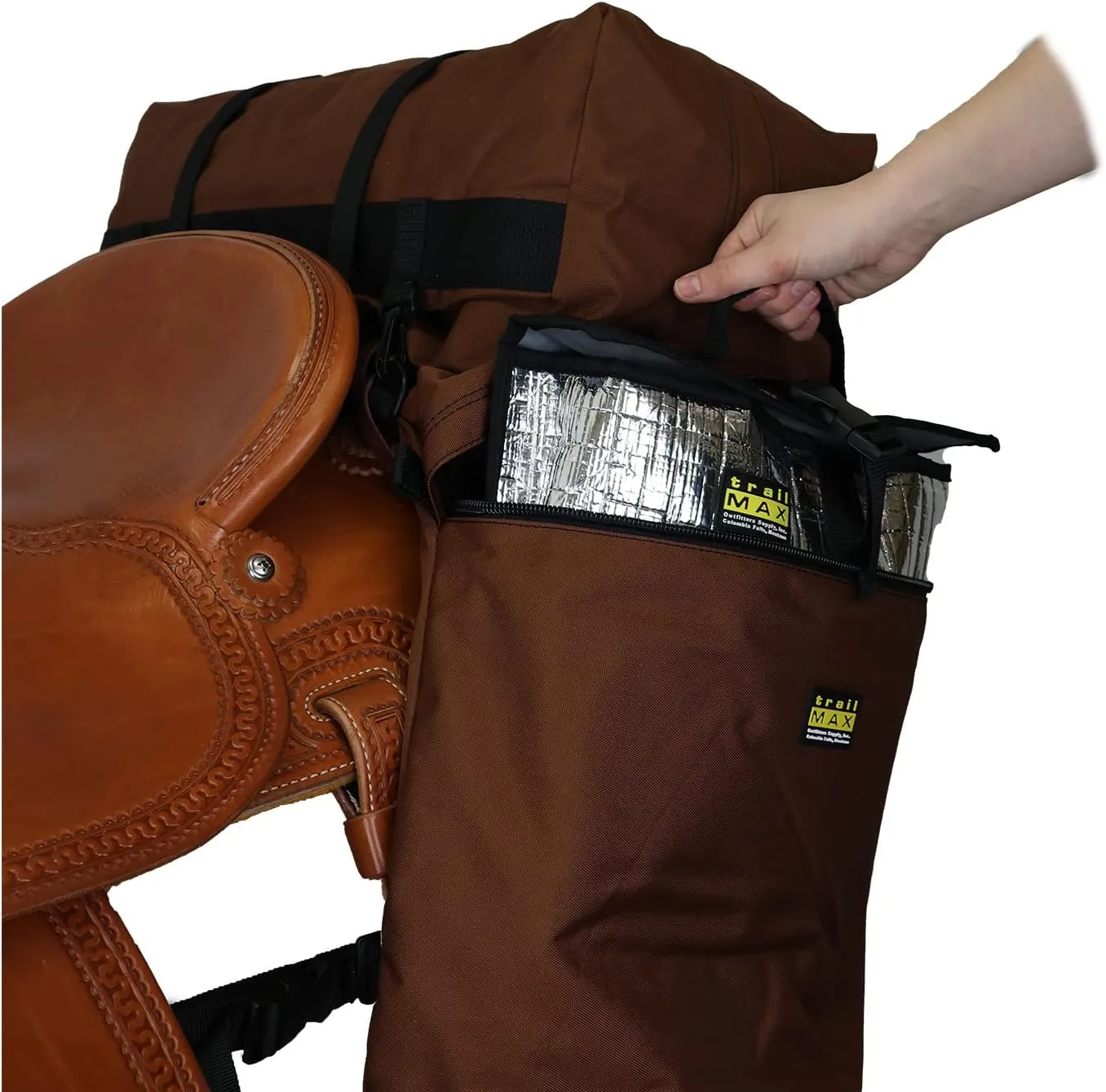 TrailMax Large Saddlebags for Trail Riding; Insulated Saddle Bags for Horses; Saddle Bags with Detachable Cantle Bag; Saddle Bag & Cantle Bag Set; Saddle Bags for Western & Endurance Saddles