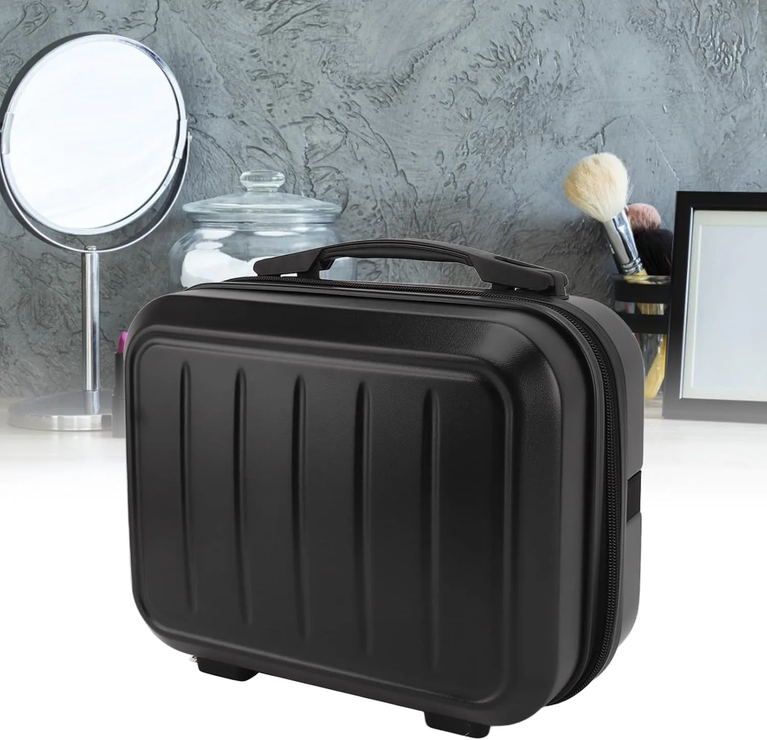 Travel Cosmetic Case, Fashionable 14in Cosmetic Bag for Travel (Black)