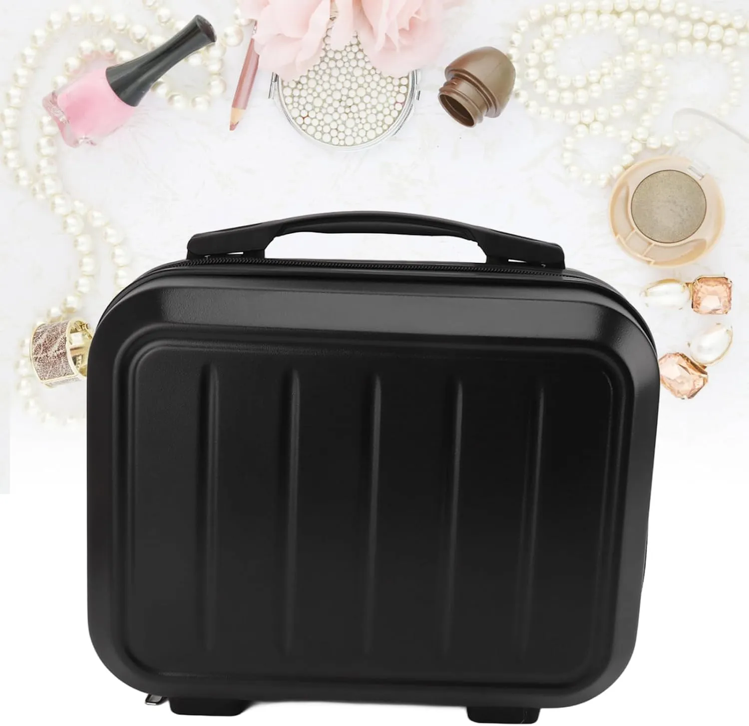 Travel Cosmetic Case, Fashionable 14in Cosmetic Bag for Travel (Black)