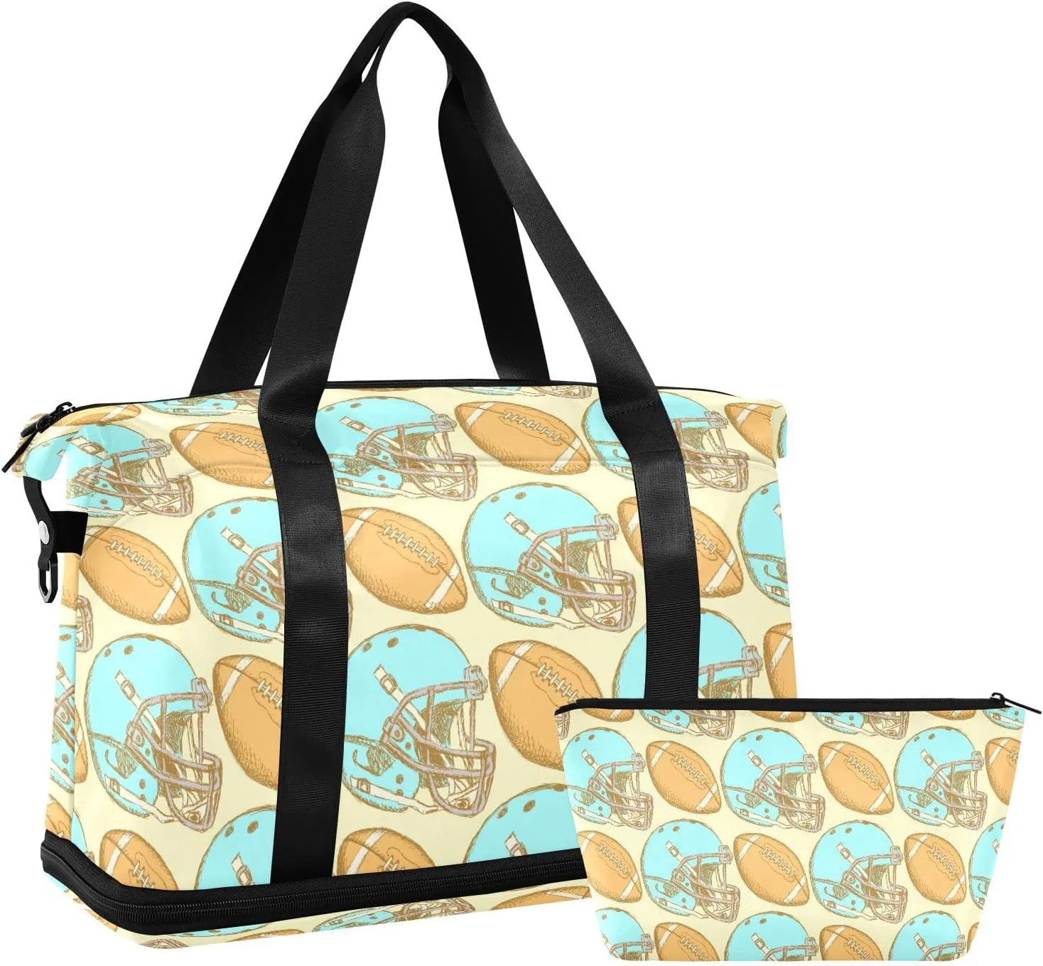 Travel Duffel Bag for Women Men American Football Ball Weekender Overnight Bags with Shoe Compartments Sketch Gym Duffel Bag with Toiletry Bag for Travel Sport Yoga 17 Inch
