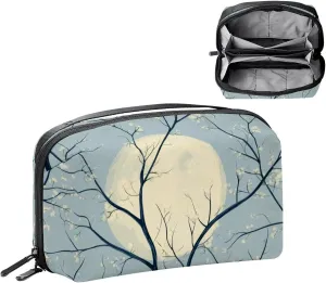 Travel Electronic Organizer, Art Spring Pattern with Twigs and Moon Portable Tech Bag, Electronic Accessories Pouch, Waterproof Cable Case for Charger Power Bank USB SD Card Earphone