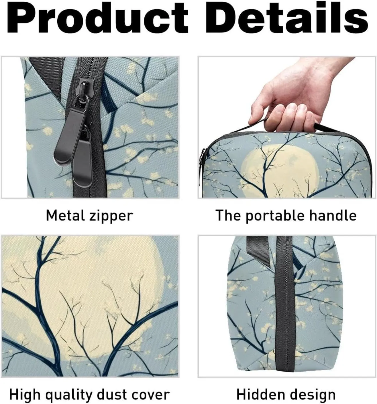 Travel Electronic Organizer, Art Spring Pattern with Twigs and Moon Portable Tech Bag, Electronic Accessories Pouch, Waterproof Cable Case for Charger Power Bank USB SD Card Earphone