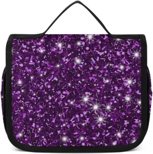 Travel Hanging Toiletry Bag, Makeup Bag, Organizer Extra Large Toiletries Bag, Multifunction Cosmetic Bag For Women Men Compatible with Beautiful Dark Purple Bling Glitter Sparkles Pattern