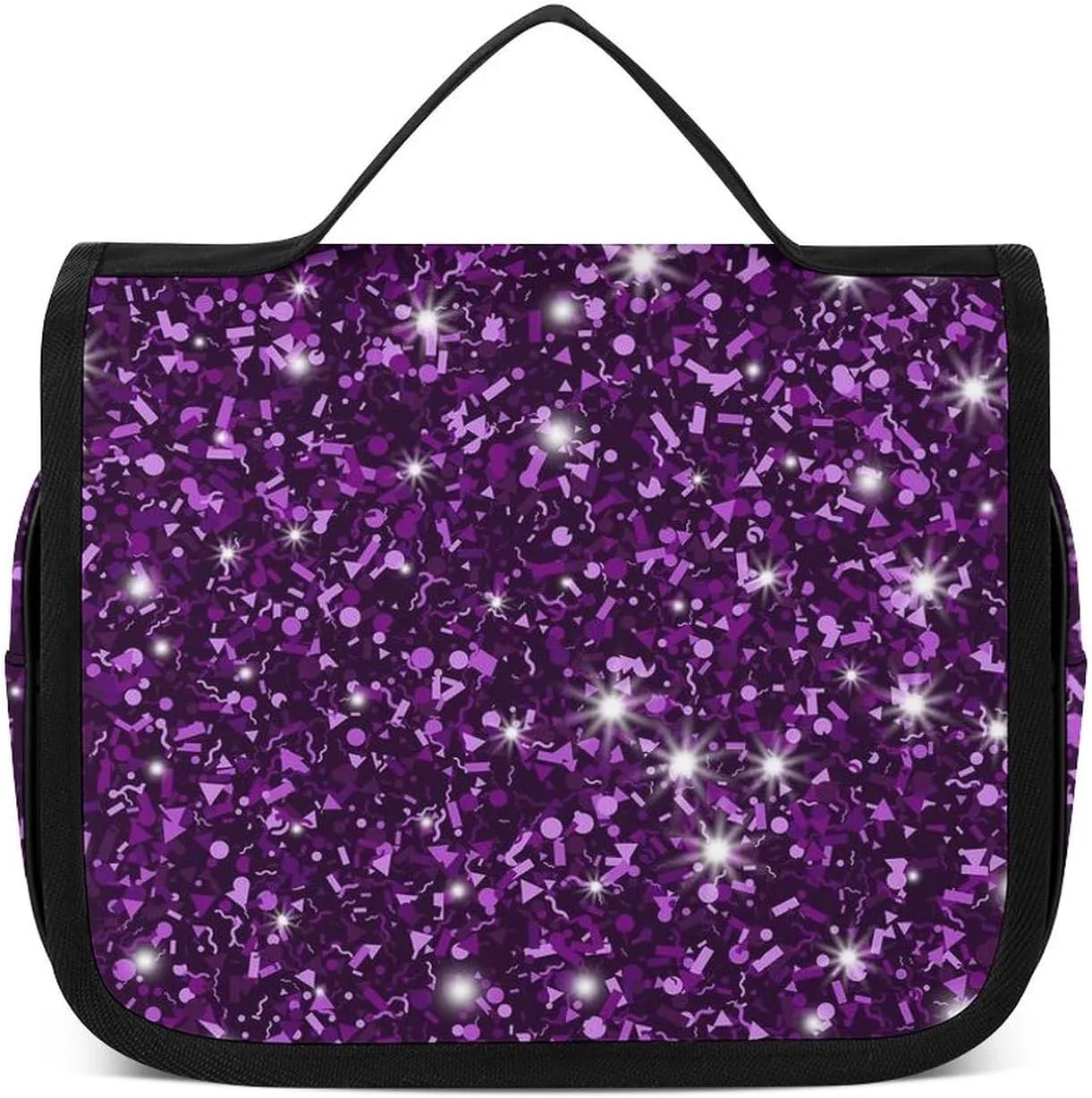 Travel Hanging Toiletry Bag, Makeup Bag, Organizer Extra Large Toiletries Bag, Multifunction Cosmetic Bag For Women Men Compatible with Beautiful Dark Purple Bling Glitter Sparkles Pattern