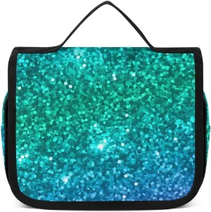 Travel Hanging Toiletry Bag, Makeup Bag, Organizer Extra Large Toiletries Bag, Multifunction Cosmetic Bag For Women Men Compatible with Beautiful Turquoise Bling Glitter Sparkles Pattern