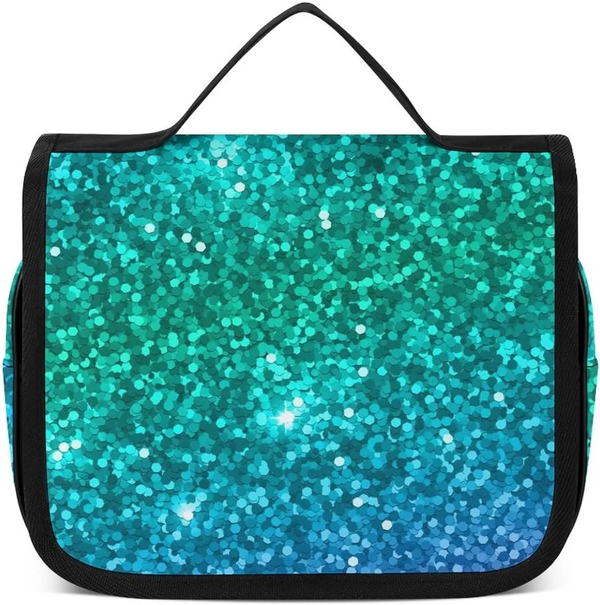 Travel Hanging Toiletry Bag, Makeup Bag, Organizer Extra Large Toiletries Bag, Multifunction Cosmetic Bag For Women Men Compatible with Beautiful Turquoise Bling Glitter Sparkles Pattern
