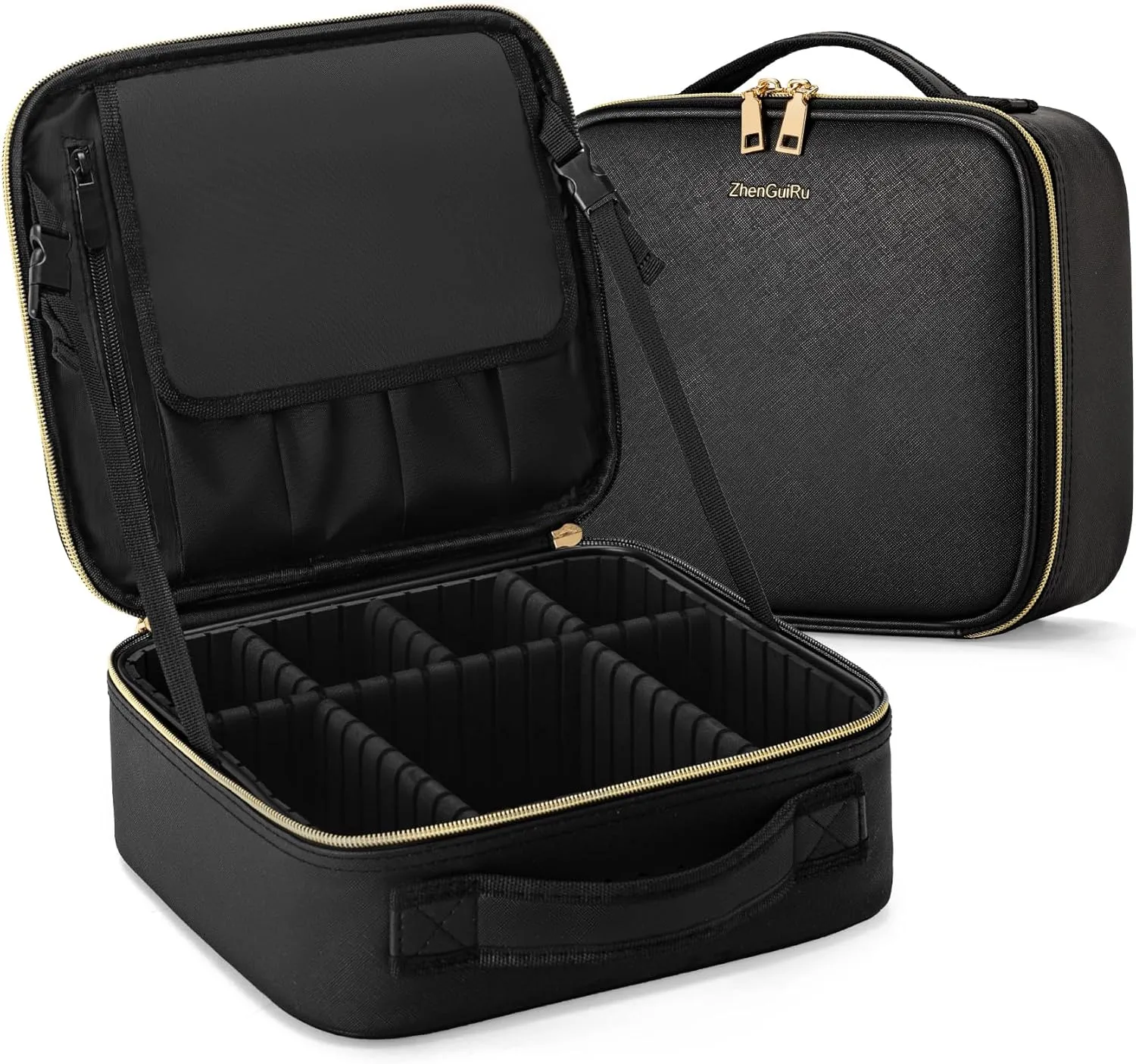 Travel Makeup Bag, Makeup Train Case, Portable Makeup Artist Organizer with Adjustable Dividers, Cosmetic Brush Holder Storeage