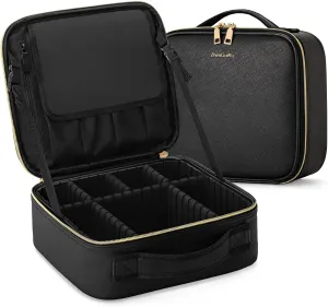 Travel Makeup Bag, Makeup Train Case, Portable Makeup Artist Organizer with Adjustable Dividers, Cosmetic Brush Holder Storeage