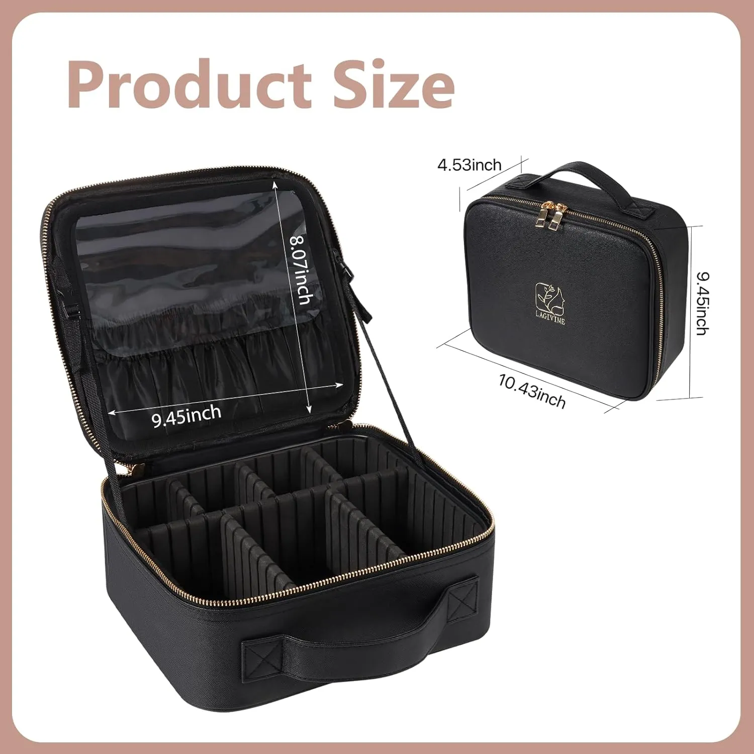 Travel Makeup Train Case Makeup Cosmetic Case Organizer Portable Artist Storage Bag with Adjustable Dividers for Cosmetics Makeup Brushes Toiletry Jewelry Digital Accessories Black
