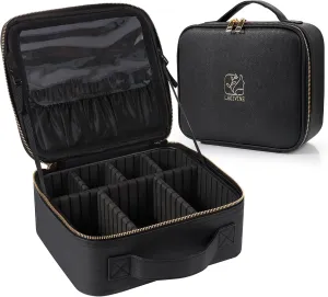 Travel Makeup Train Case Makeup Cosmetic Case Organizer Portable Artist Storage Bag with Adjustable Dividers for Cosmetics Makeup Brushes Toiletry Jewelry Digital Accessories Black