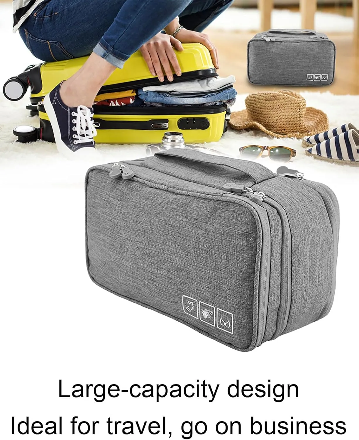 Travel Organizer Bags,Waterproof 11 * 6.3 * 4.9in Polyester Travel Packing Organizers Portable Suitcase Organizer,Luggage Organizer Bags for Underwear Bra Socks Bag USB Case (Gray)