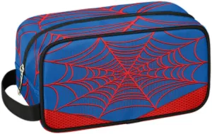 Travel Toiletry Bag for Boys Kids, Blue Spider Web Waterproof Hanging Dopp Kit for Teens Men, Cool Carrying Case Compatible With Nintendo Switch and New OLED Console
