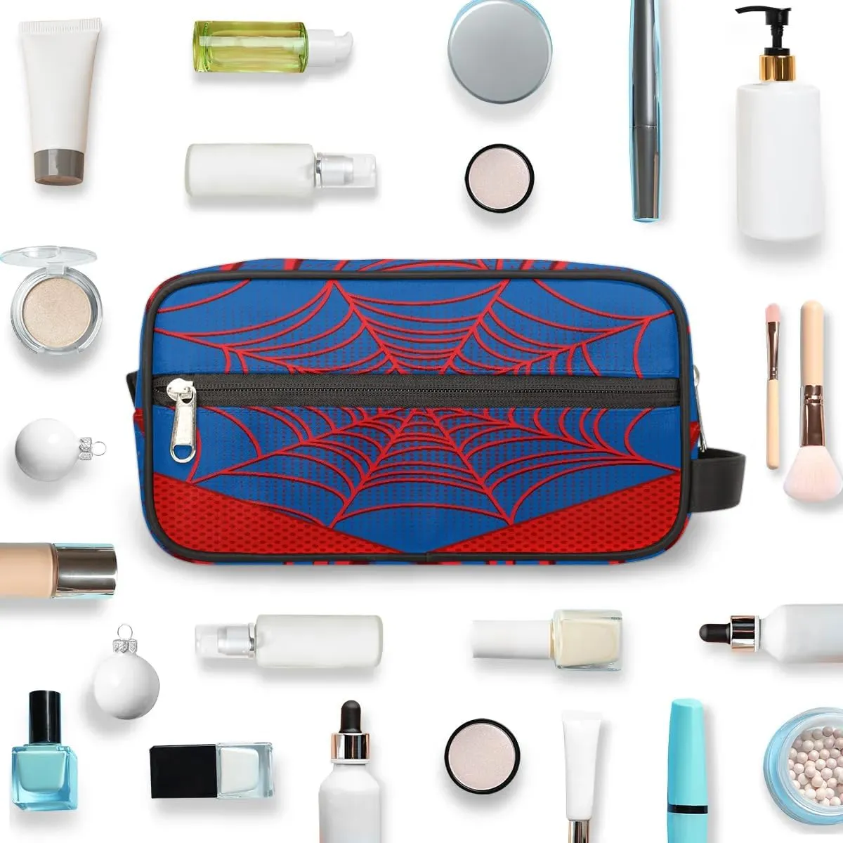 Travel Toiletry Bag for Boys Kids, Blue Spider Web Waterproof Hanging Dopp Kit for Teens Men, Cool Carrying Case Compatible With Nintendo Switch and New OLED Console