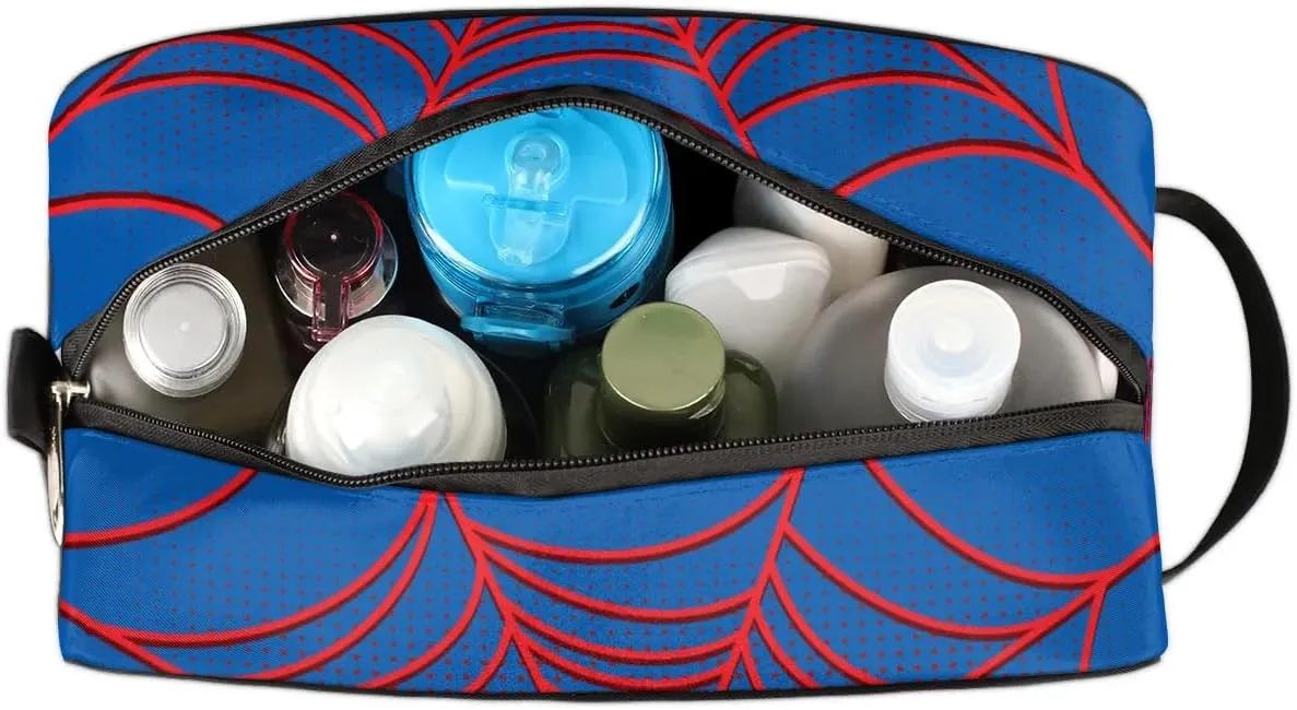 Travel Toiletry Bag for Boys Kids, Blue Spider Web Waterproof Hanging Dopp Kit for Teens Men, Cool Carrying Case Compatible With Nintendo Switch and New OLED Console