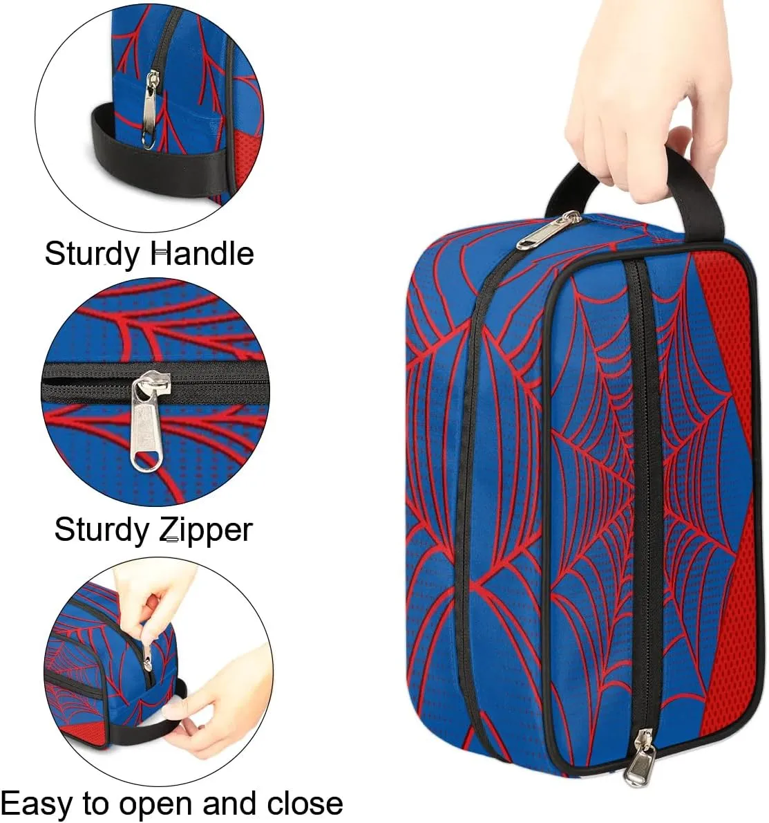 Travel Toiletry Bag for Boys Kids, Blue Spider Web Waterproof Hanging Dopp Kit for Teens Men, Cool Carrying Case Compatible With Nintendo Switch and New OLED Console