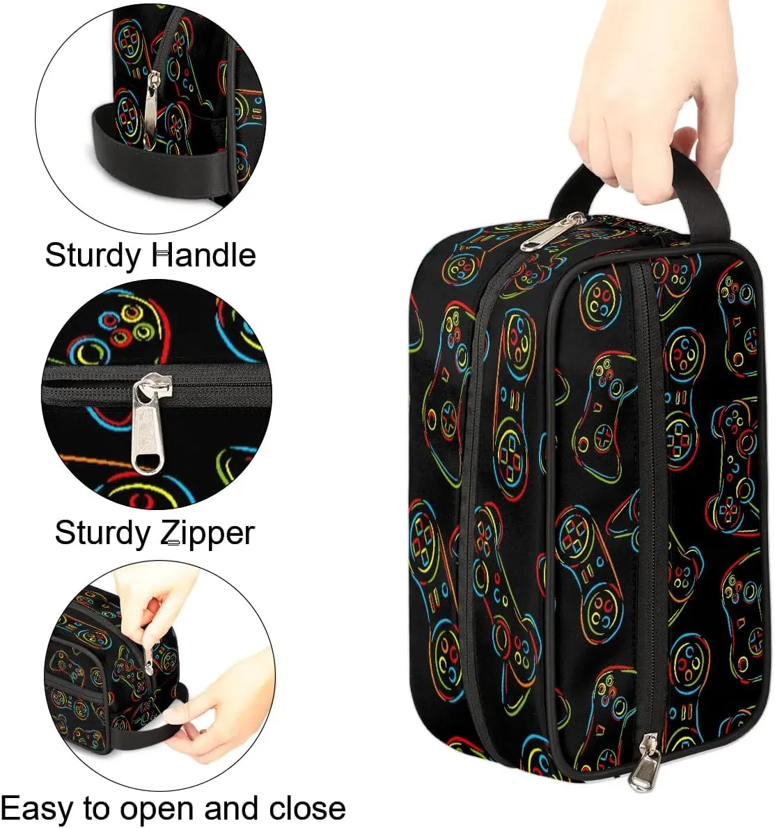 Travel Toiletry Bag for Boys Kids, Video Game Waterproof Hanging Dopp Kit for Teens Men, Cool Switch Carrying Case Compatible with Nintendo Switch and New Switch OLED Console