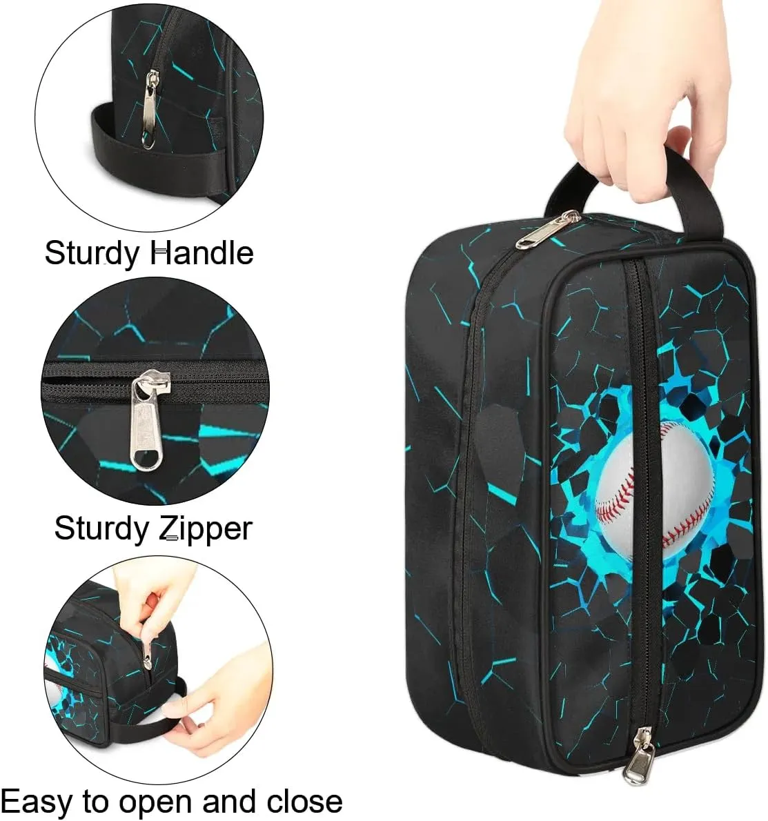 Travel Toiletry Bag for Boys Kids, Waterproof Hanging Dopp Kit for Teens Men, Blue Baseball Cool Switch Carrying Case Compatible with Nintendo Switch and New Switch OLED Console