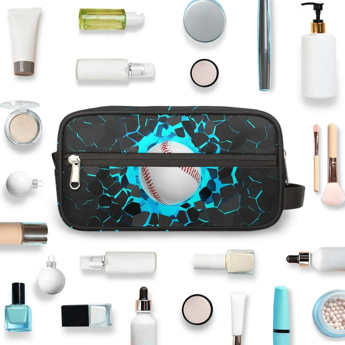 Travel Toiletry Bag for Boys Kids, Waterproof Hanging Dopp Kit for Teens Men, Blue Baseball Cool Switch Carrying Case Compatible with Nintendo Switch and New Switch OLED Console