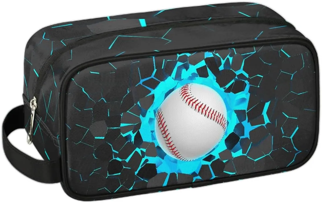 Travel Toiletry Bag for Boys Kids, Waterproof Hanging Dopp Kit for Teens Men, Blue Baseball Cool Switch Carrying Case Compatible with Nintendo Switch and New Switch OLED Console