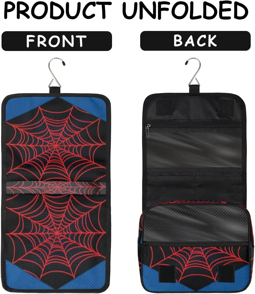 Travel Toiletry Bag for Boys Men, Black Spider Web Large Hanging Shaving Dopp Kit Waterproof Bathroom Toiletries Organizer Cosmetic Bags
