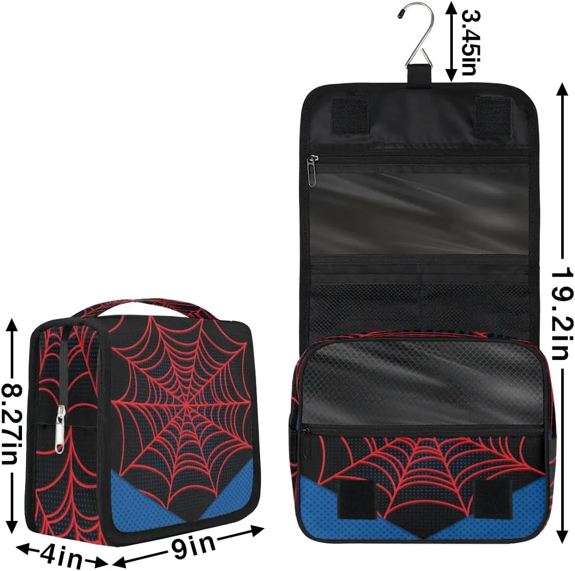 Travel Toiletry Bag for Boys Men, Black Spider Web Large Hanging Shaving Dopp Kit Waterproof Bathroom Toiletries Organizer Cosmetic Bags