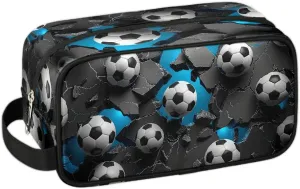 Travel Toiletry Bag for Kids, 3D Soccer Ball Waterproof Hanging Wash Bag Gym Shower Kit for Boys Girls Makeup Bag for Toiletries Accessories