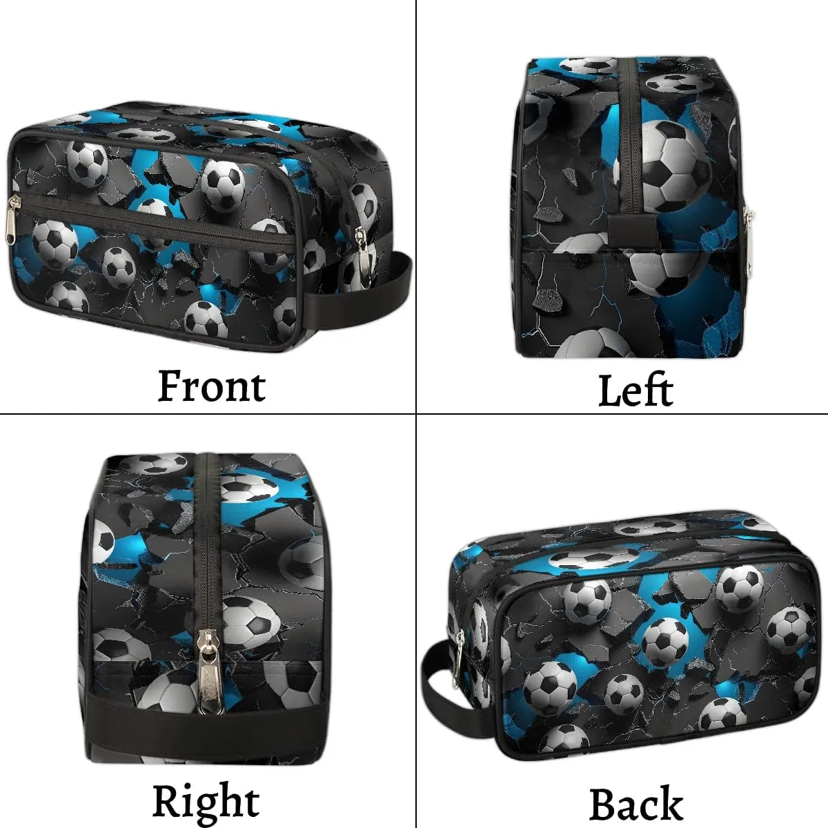 Travel Toiletry Bag for Kids, 3D Soccer Ball Waterproof Hanging Wash Bag Gym Shower Kit for Boys Girls Makeup Bag for Toiletries Accessories