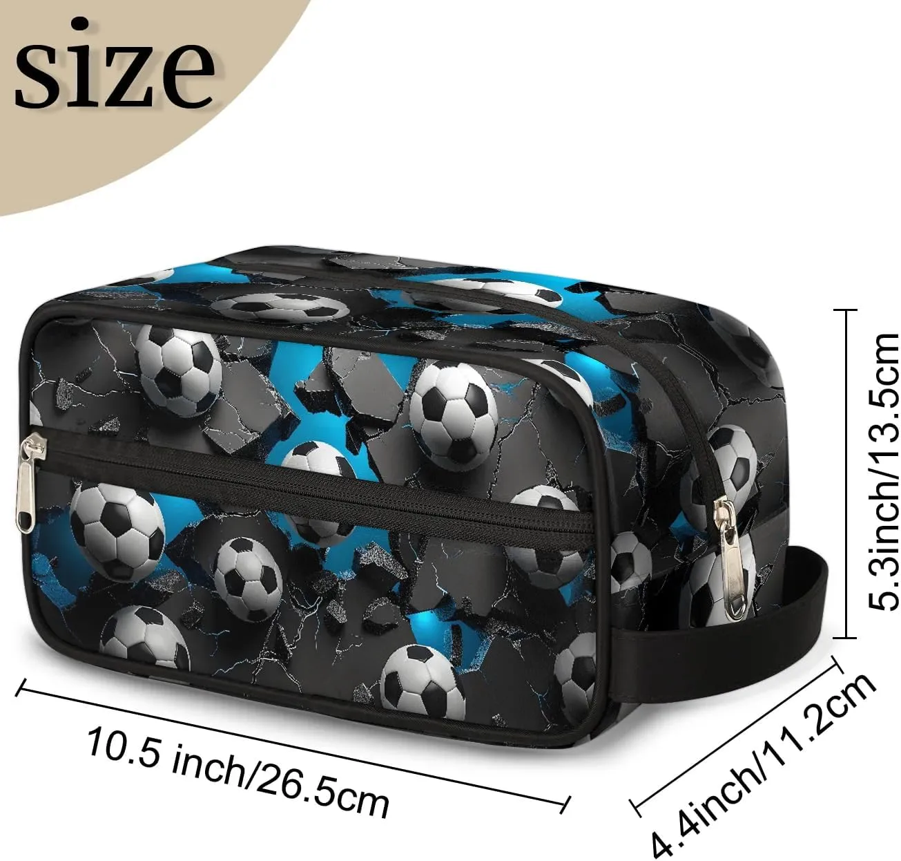 Travel Toiletry Bag for Kids, 3D Soccer Ball Waterproof Hanging Wash Bag Gym Shower Kit for Boys Girls Makeup Bag for Toiletries Accessories