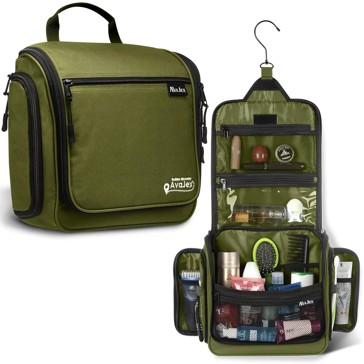 Travel Toiletry Bag for Men and Women - Large Hanging Toiletry Organizer - Waterproof Hygiene Bag with Metal XXL Swivel Hook, with YKK Zippers and 19 Compartments for Toiletries, Makeup, Cosmetics