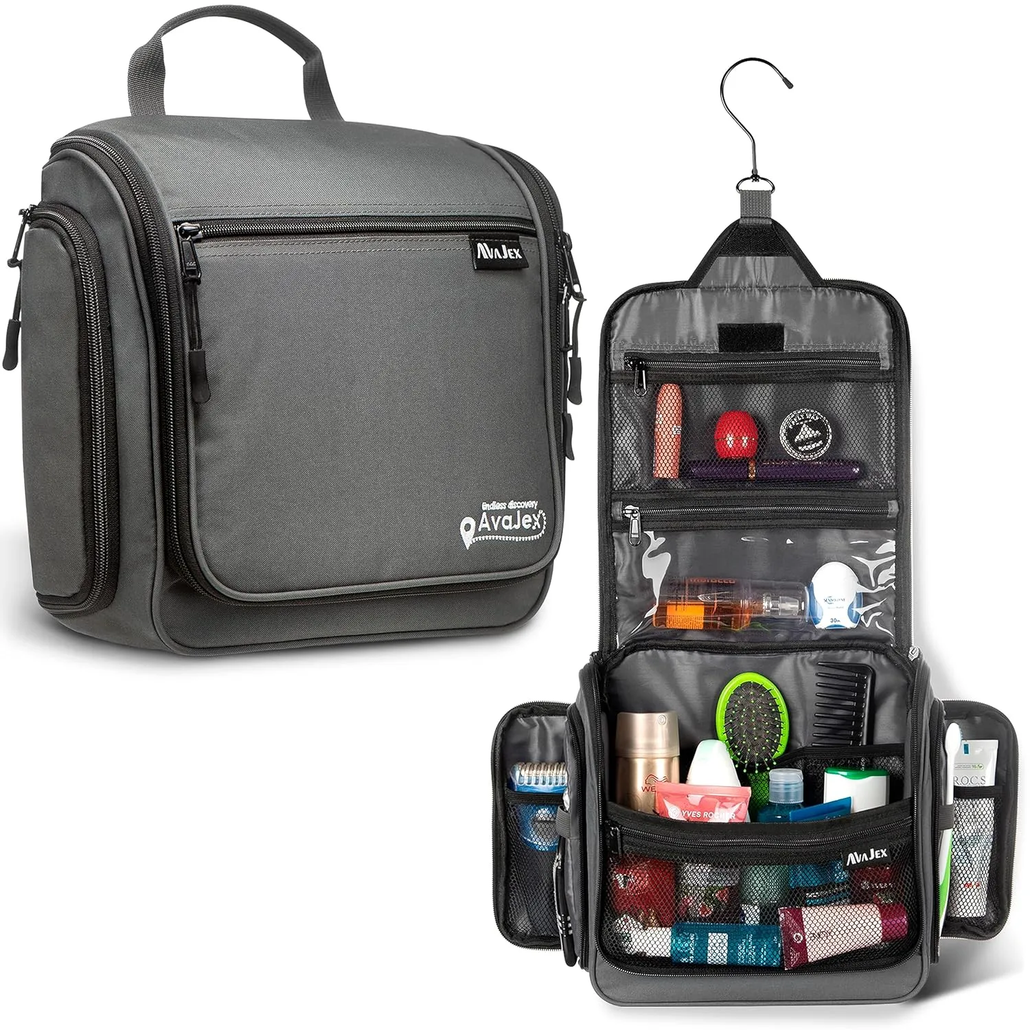 Travel Toiletry Bag for Men and Women - Large Hanging Toiletry Organizer - Waterproof Hygiene Bag with Metal XXL Swivel Hook, with YKK Zippers and 19 Compartments for Toiletries, Makeup, Cosmetics