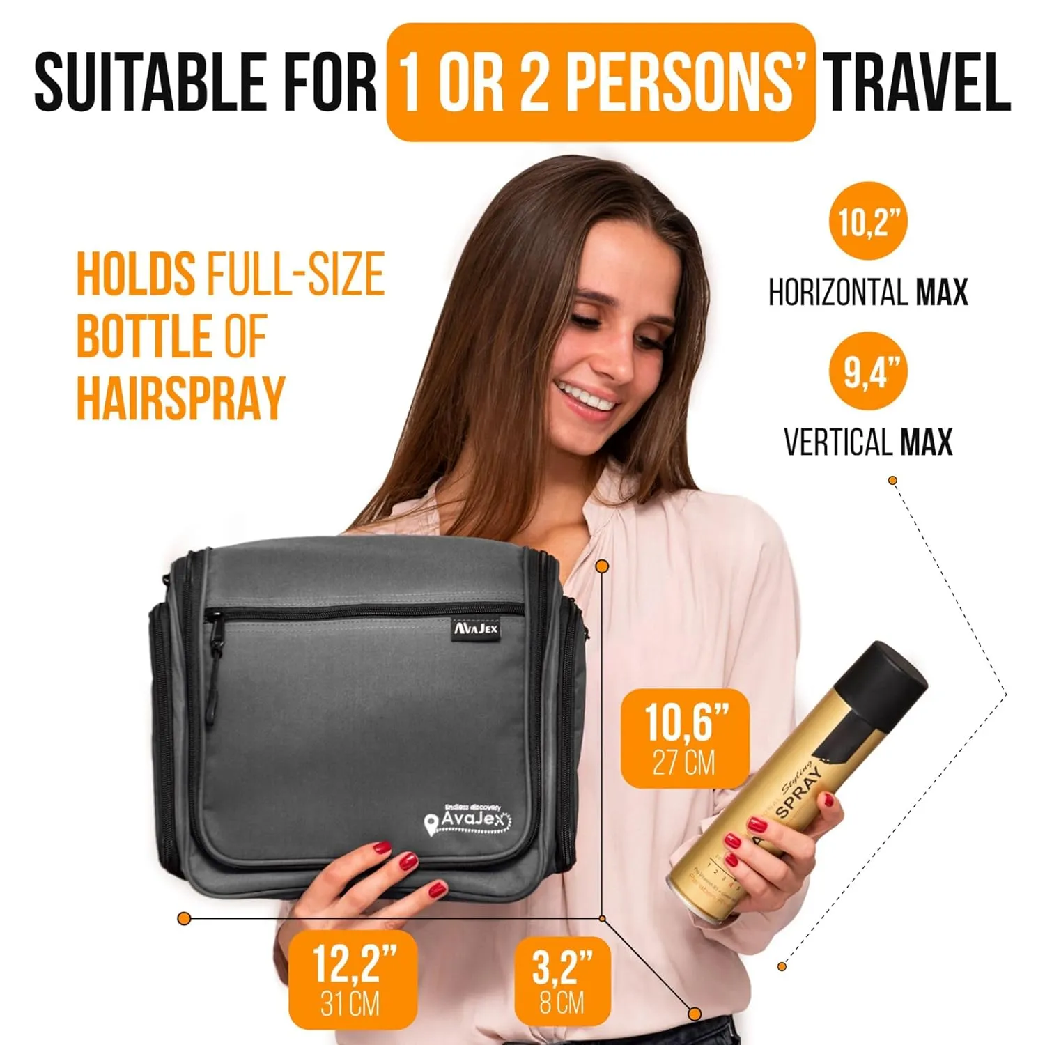 Travel Toiletry Bag for Men and Women - Large Hanging Toiletry Organizer - Waterproof Hygiene Bag with Metal XXL Swivel Hook, with YKK Zippers and 19 Compartments for Toiletries, Makeup, Cosmetics