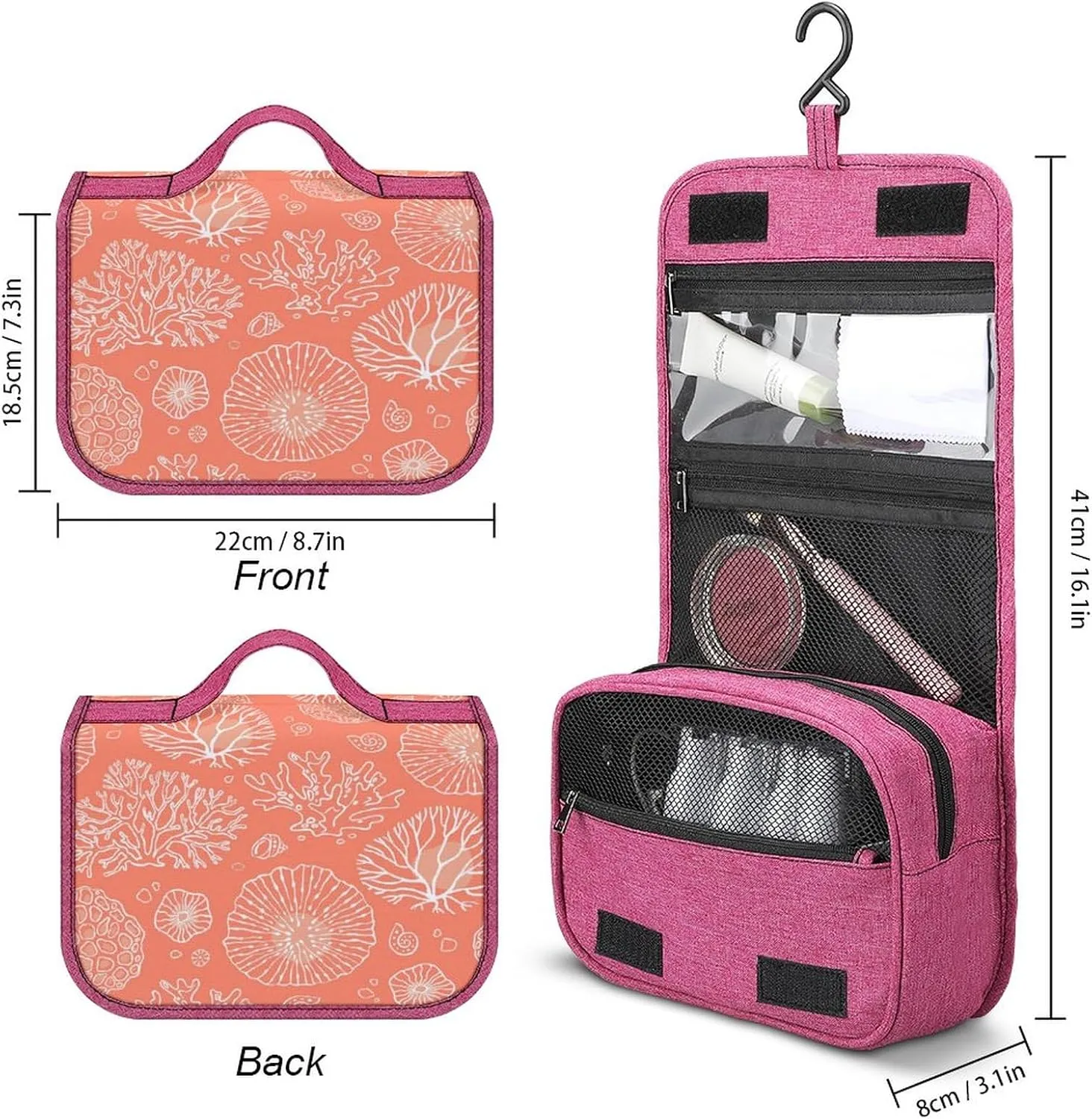 Travel Toiletry Bag For Women Hanging Makeup Bag Cosmetic Bag Travel Essentials Organizer He Marine Theme With Beautiful Corals