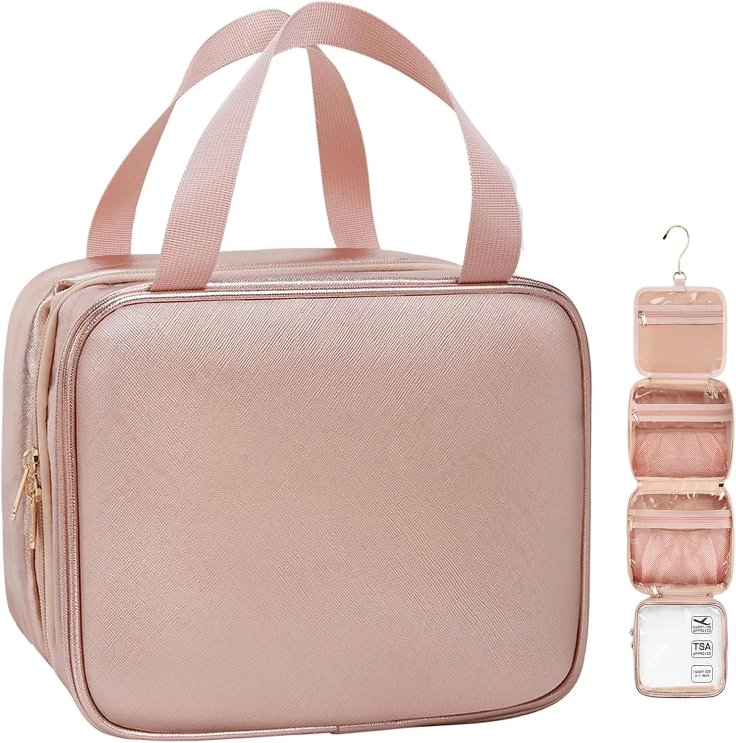 Travel Toiletry Bag for Women, Hanging Toiletry Bag for Toiletries Large Wash Bag for Full Sized Container, Makeup Cosmetic Bag Travel Organizer Waterproof Foldable Makeup Bag for Bathroom