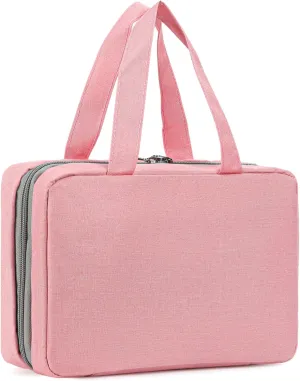 Travel Toiletry Bag for Women, Hanging Waterproof Makeup Organizer, Portable Cosmetic Bag for Toiletries, Makeup, and Travel Accessories, Medium Size, Pink