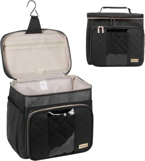 Travel Toiletry Bag for Women, Water Resistant Portable Hanging Toiletry Bags for Traveling, College Dorm, Bathroom, Gym, Shower Caddy, Organizer for Full Sized Bottles, Toiletries (Black)