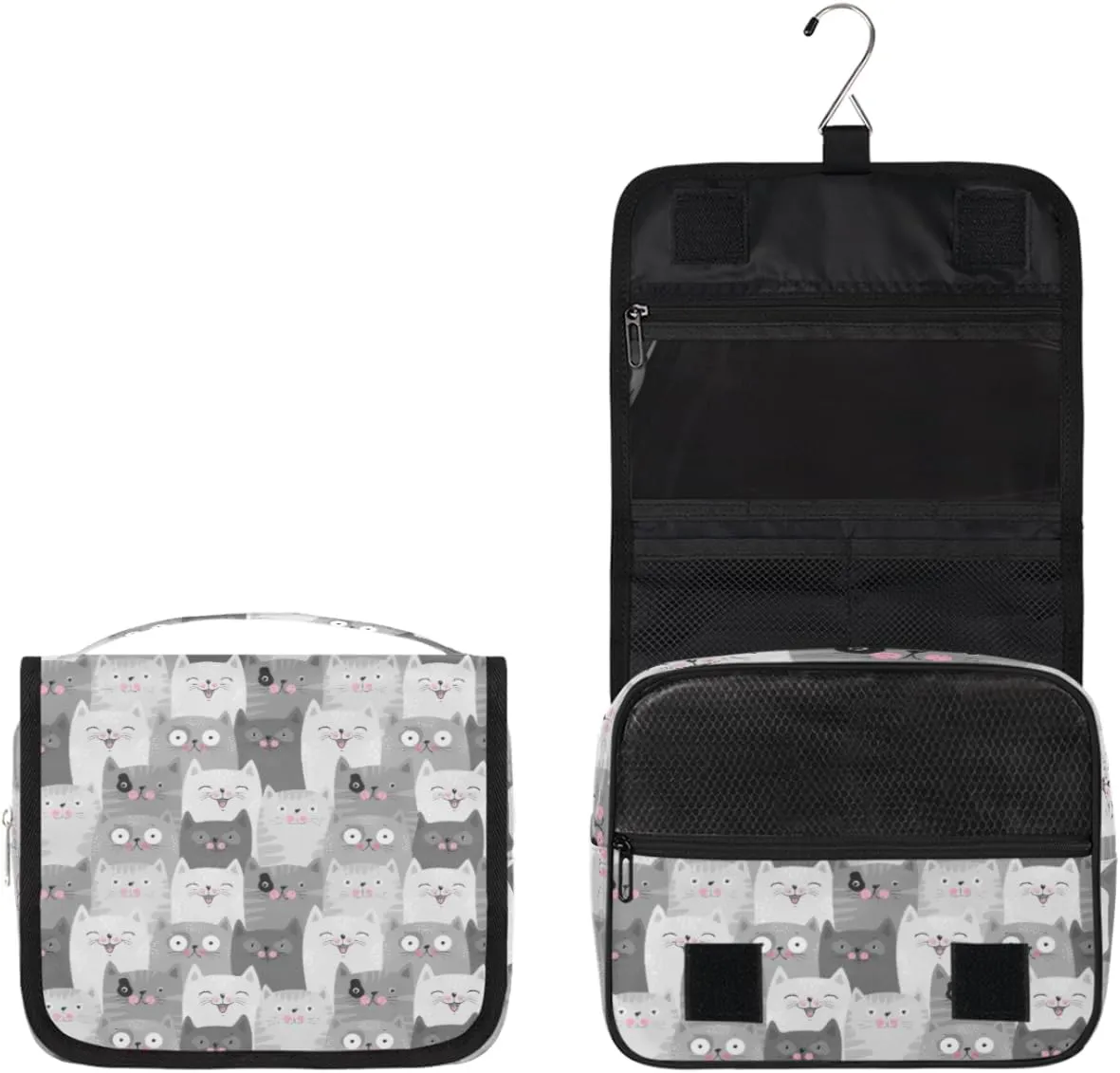 Travel Toiletry Bag for Women with Hanging Hook, Waterproof Makeup Cosmetic Bag Organizer Toiletries Bag for Travel Size Container,Accessories,Shampoo,Brushes Tools (Cute Cat)