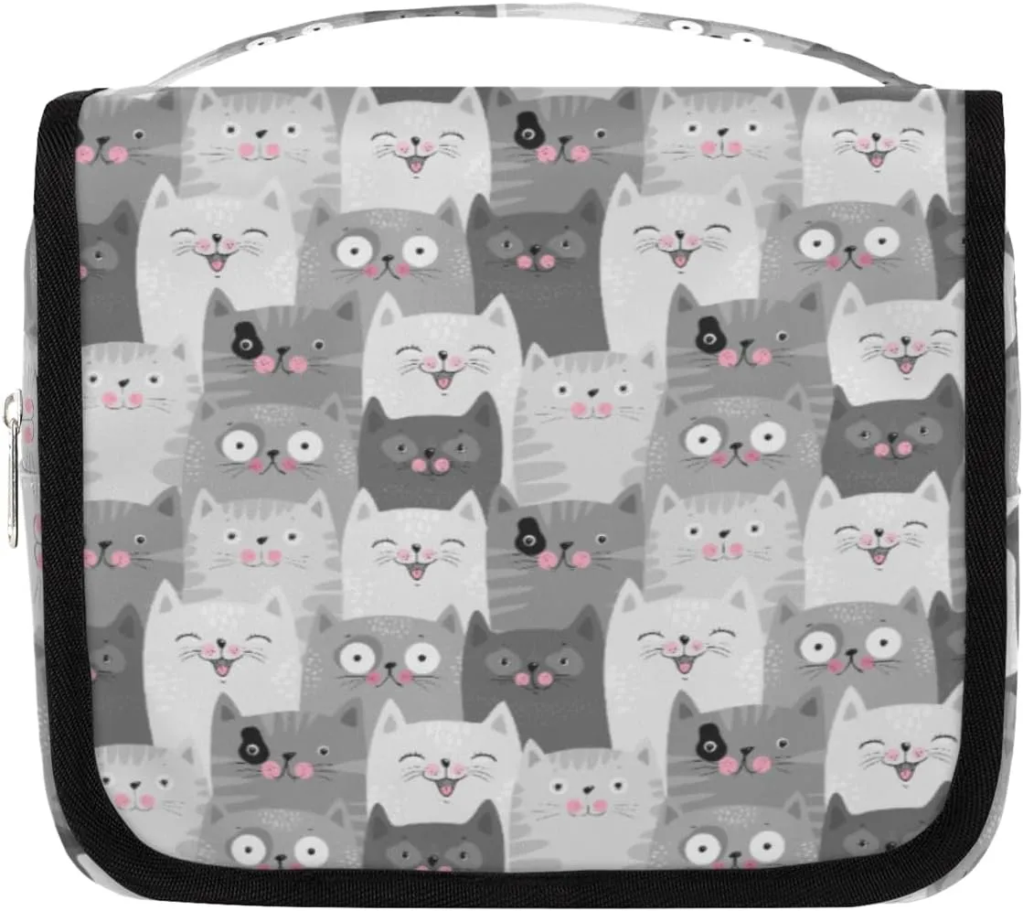 Travel Toiletry Bag for Women with Hanging Hook, Waterproof Makeup Cosmetic Bag Organizer Toiletries Bag for Travel Size Container,Accessories,Shampoo,Brushes Tools (Cute Cat)