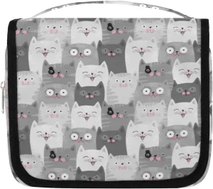Travel Toiletry Bag for Women with Hanging Hook, Waterproof Makeup Cosmetic Bag Organizer Toiletries Bag for Travel Size Container,Accessories,Shampoo,Brushes Tools (Cute Cat)
