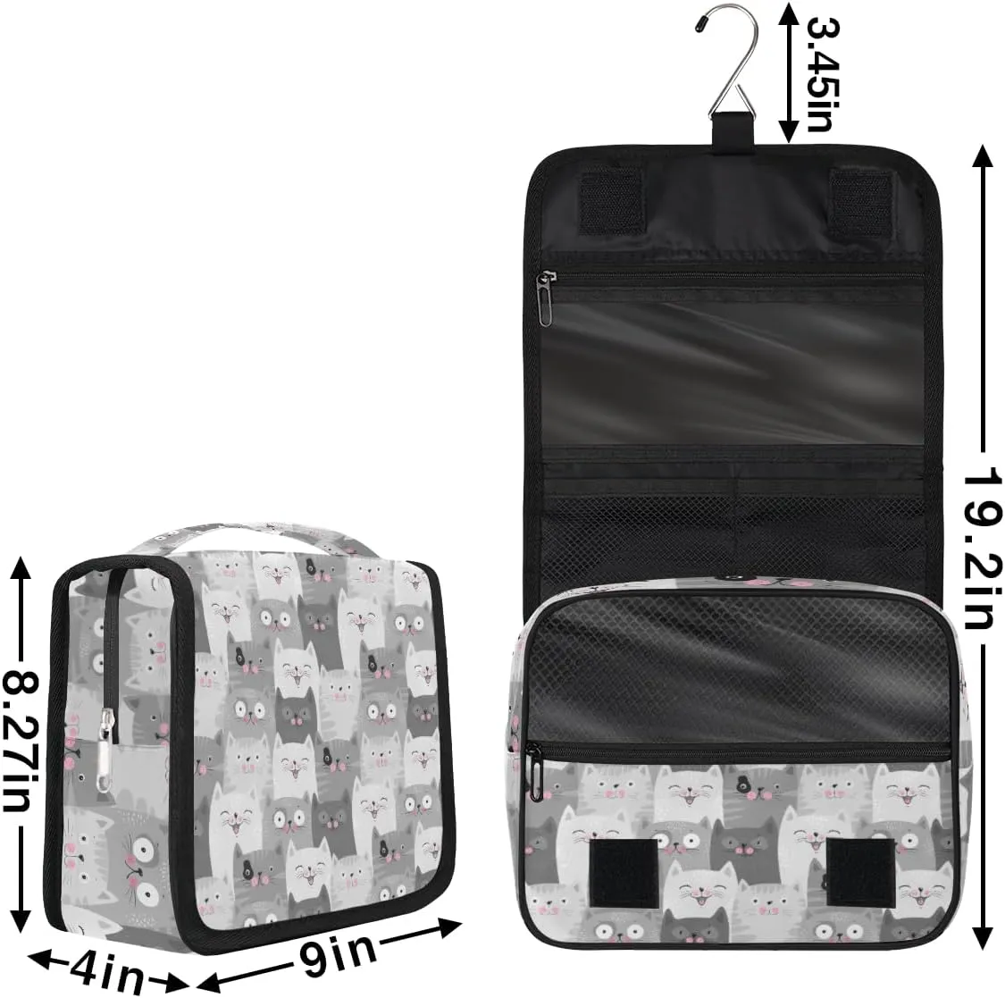 Travel Toiletry Bag for Women with Hanging Hook, Waterproof Makeup Cosmetic Bag Organizer Toiletries Bag for Travel Size Container,Accessories,Shampoo,Brushes Tools (Cute Cat)