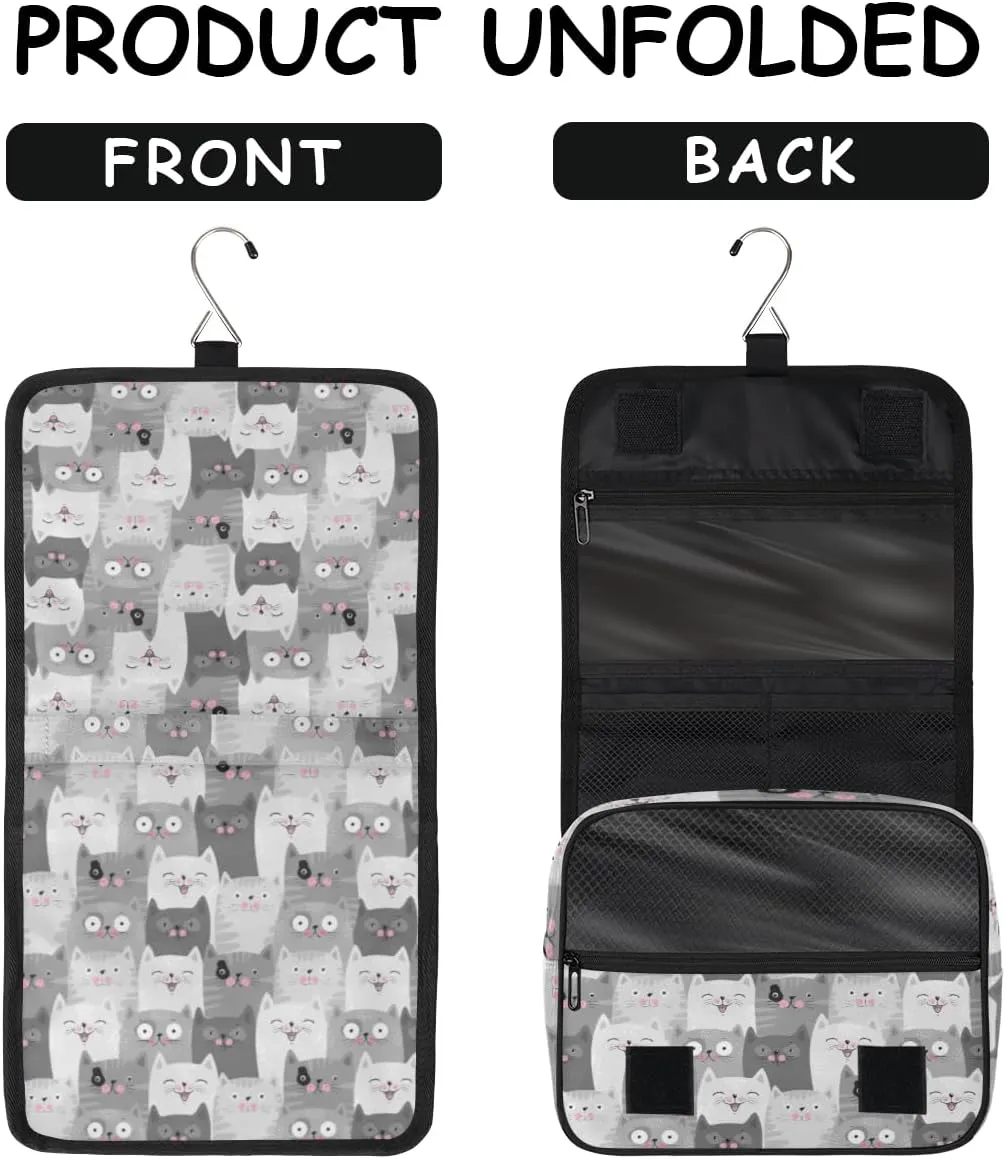 Travel Toiletry Bag for Women with Hanging Hook, Waterproof Makeup Cosmetic Bag Organizer Toiletries Bag for Travel Size Container,Accessories,Shampoo,Brushes Tools (Cute Cat)