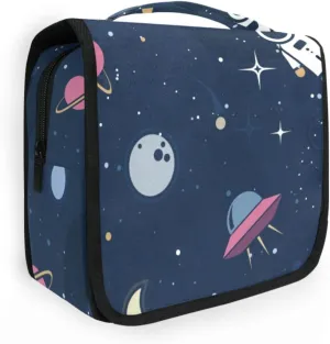 Travel Toiletry Bag Makeup bag Spacecraft Outer Space Waterproof Bags with Hanging Hook Foldable Travel Makeup Organizer Cosmetic Bag for Travel Toiletries and Shower Accessories