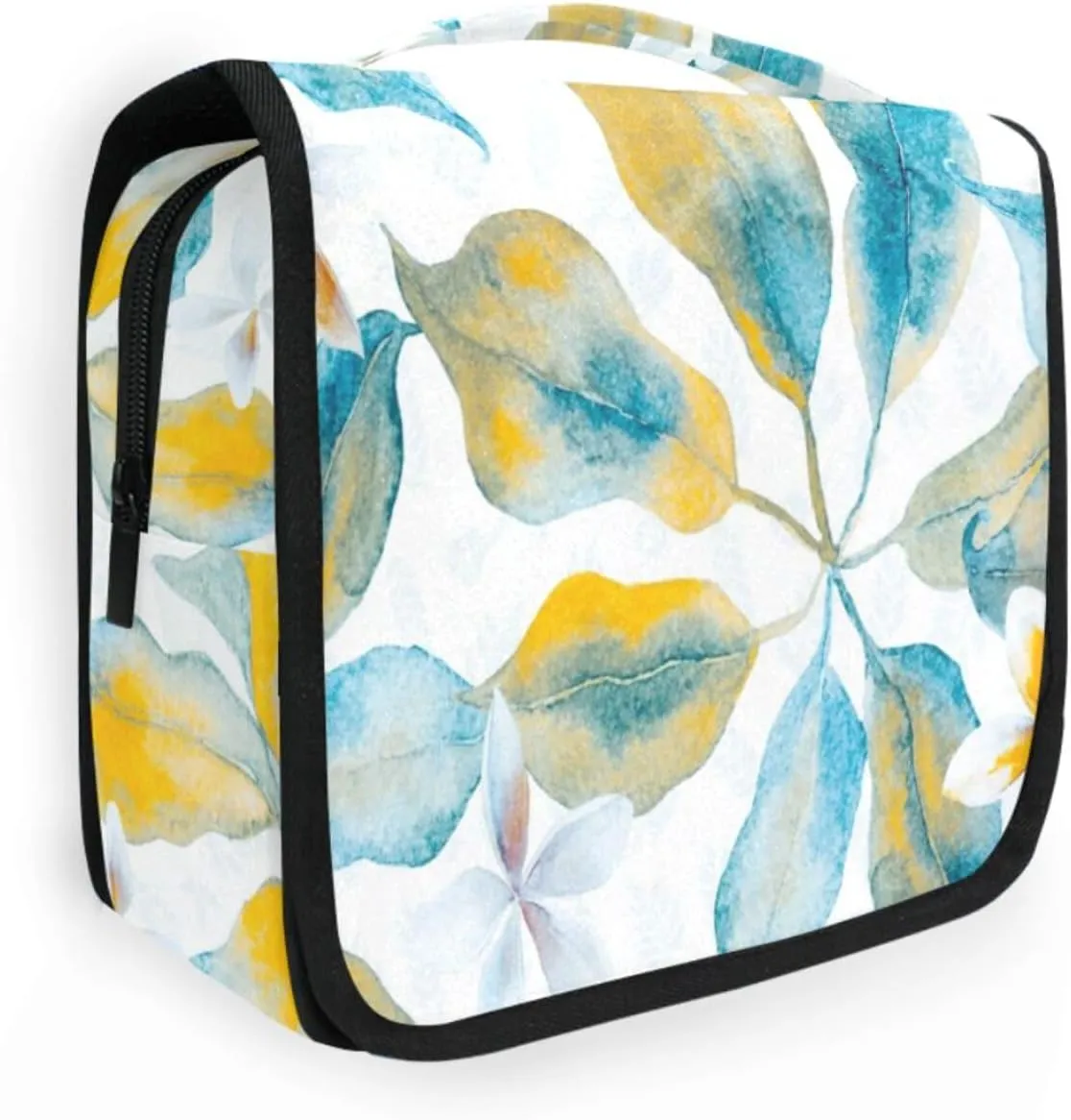 Travel Toiletry Bag Makeup bag Yellow Evergreen Plant Floral Waterproof Bags with Hanging Hook Foldable Travel Makeup Organizer Cosmetic Bag for Travel Toiletries and Shower Accessories