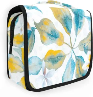 Travel Toiletry Bag Makeup bag Yellow Evergreen Plant Floral Waterproof Bags with Hanging Hook Foldable Travel Makeup Organizer Cosmetic Bag for Travel Toiletries and Shower Accessories