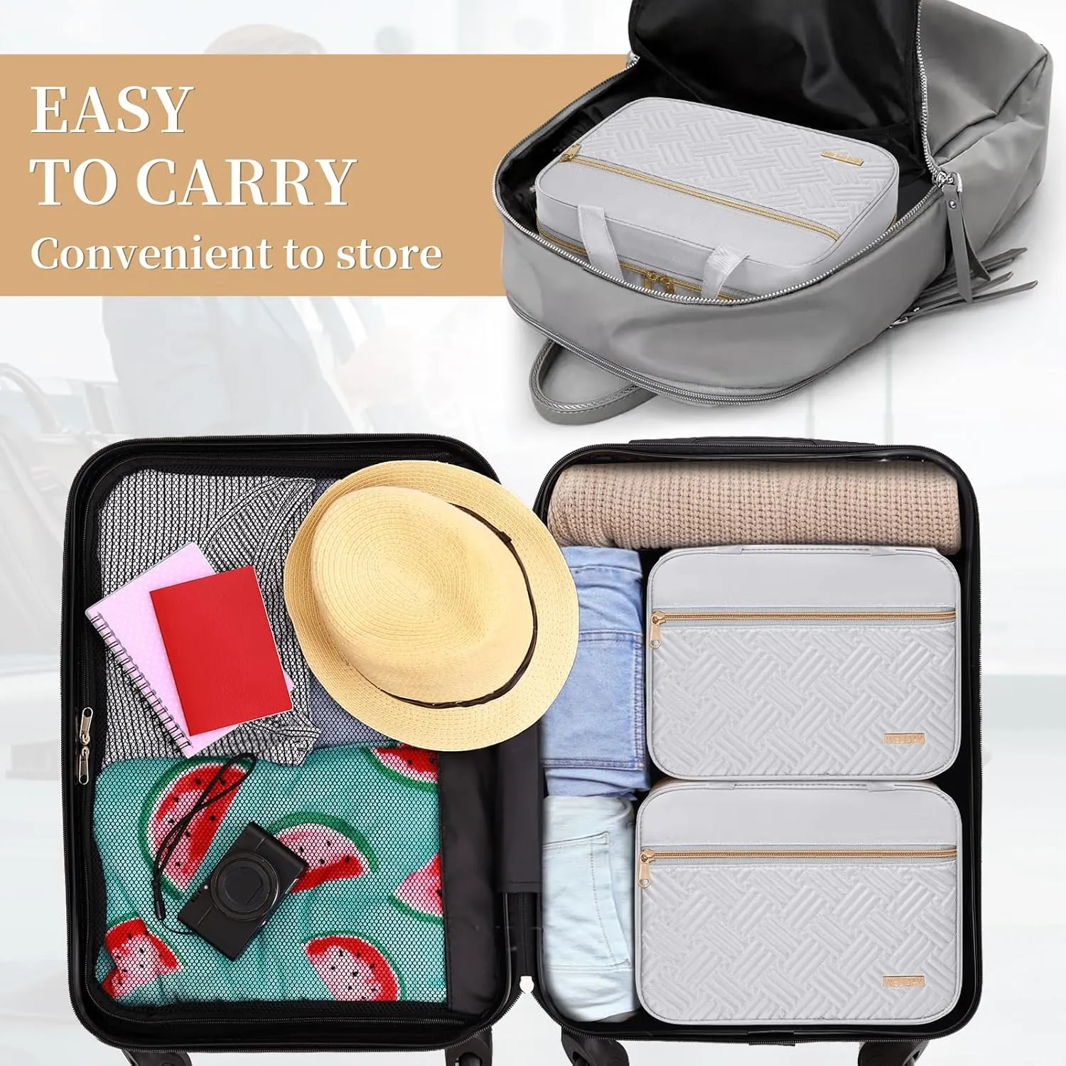 Travel Toiletry Bag - Spacious Toiletry Bag with Hanging Hook, Waterproof Makeup Bag for Women & Men, Travel Essentials (Large-White)