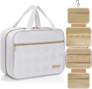 Travel Toiletry Bag - Spacious Toiletry Bag with Hanging Hook, Waterproof Makeup Bag for Women & Men, Travel Essentials (Large-White)