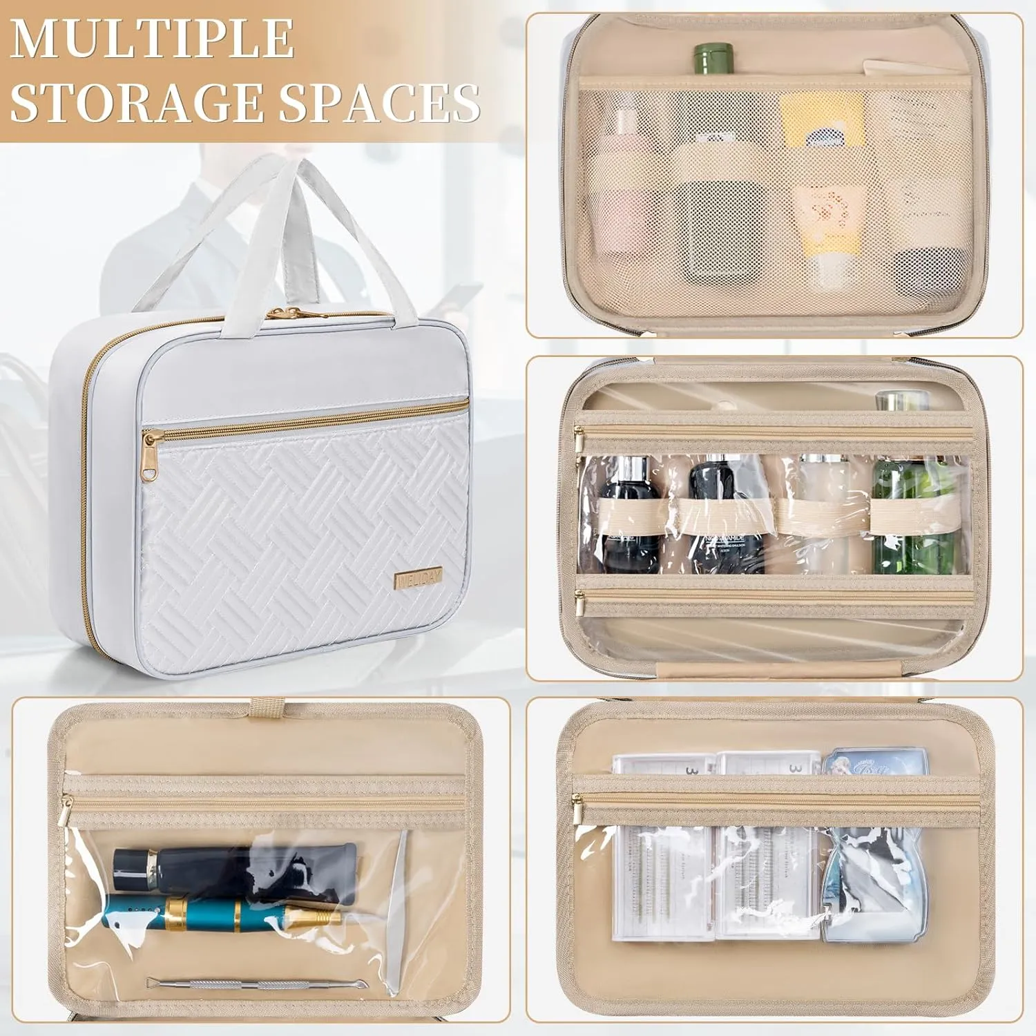 Travel Toiletry Bag - Spacious Toiletry Bag with Hanging Hook, Waterproof Makeup Bag for Women & Men, Travel Essentials (Large-White)