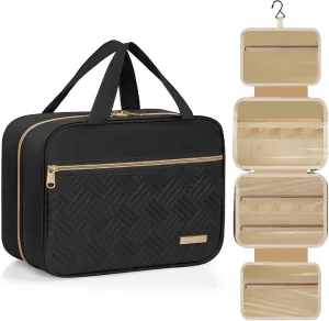 Travel Toiletry Bag - Spacious Toiletry Bag with Hanging Hook, Waterproof Makeup Bag for Women & Men, Travel Essentials (Medium-Black)