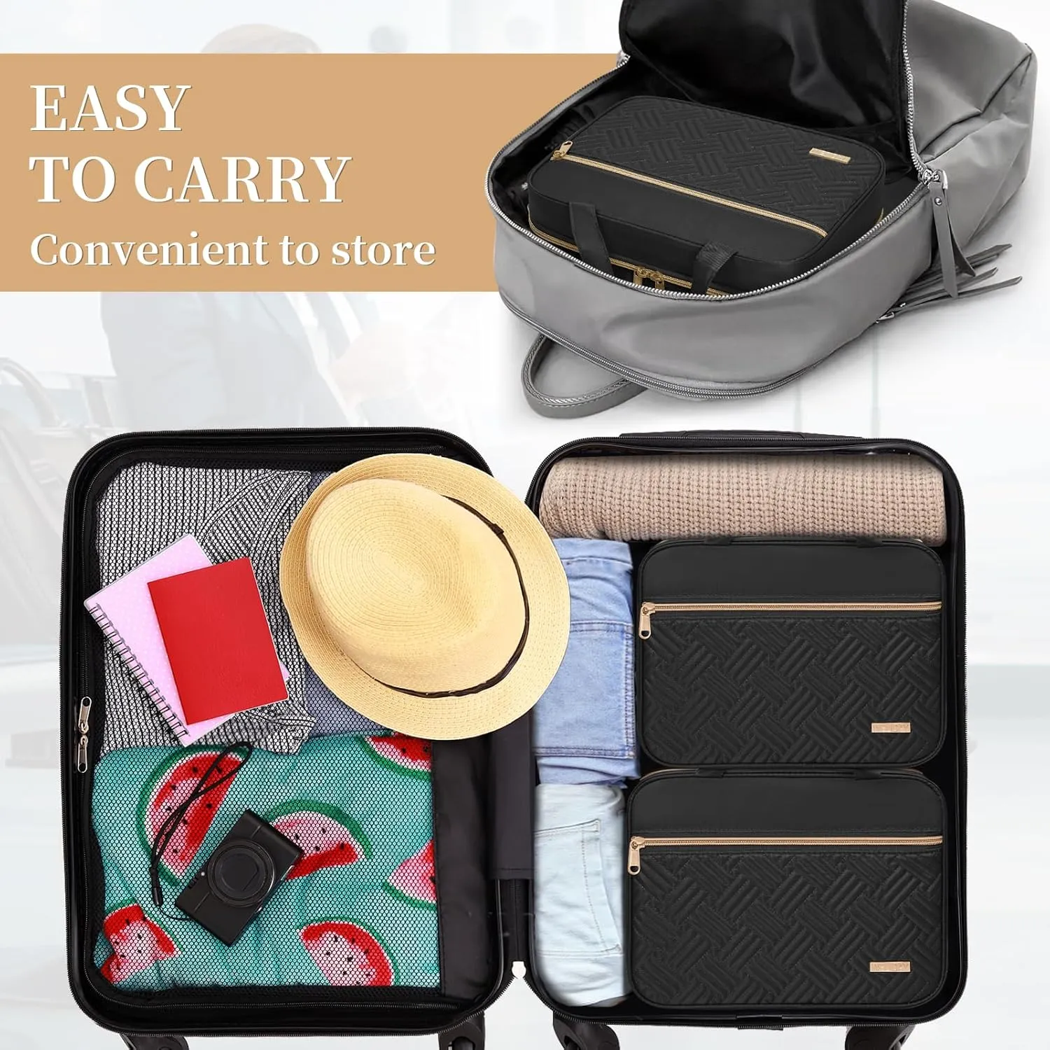 Travel Toiletry Bag - Spacious Toiletry Bag with Hanging Hook, Waterproof Makeup Bag for Women & Men, Travel Essentials (Medium-Black)