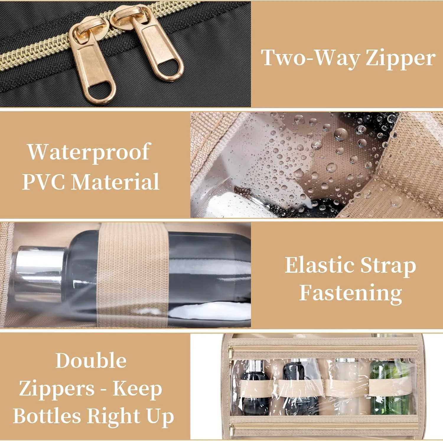 Travel Toiletry Bag - Spacious Toiletry Bag with Hanging Hook, Waterproof Makeup Bag for Women & Men, Travel Essentials (Medium-Black)